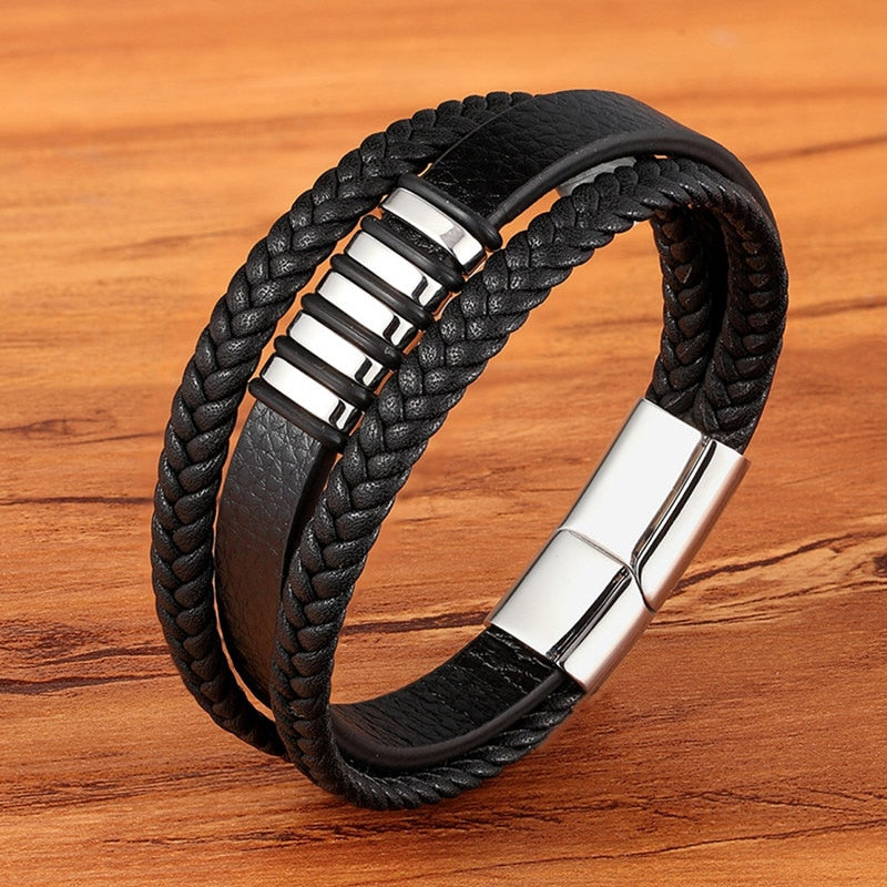 Braided Leather & Stainless Steel Men's bracelet
