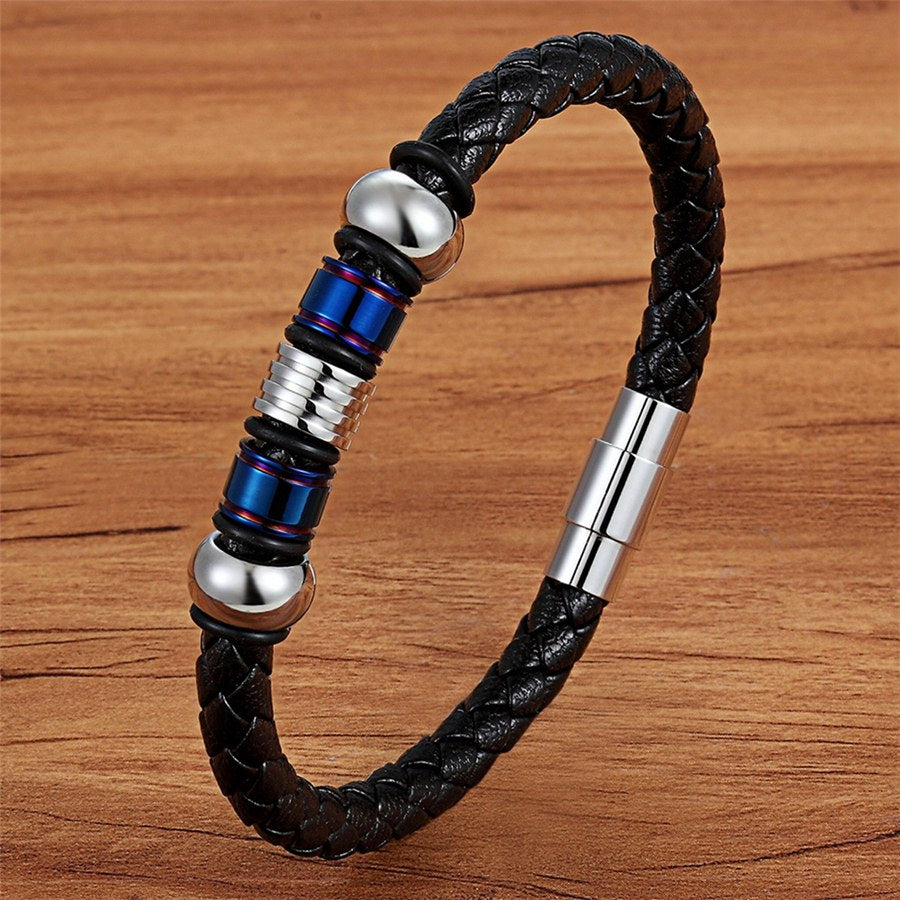 Braided Leather & Stainless Steel Men's bracelet