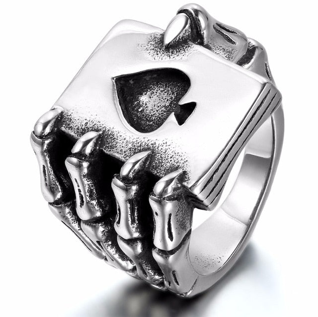 Skull Hand Claw Poker Playing Gothic Ring