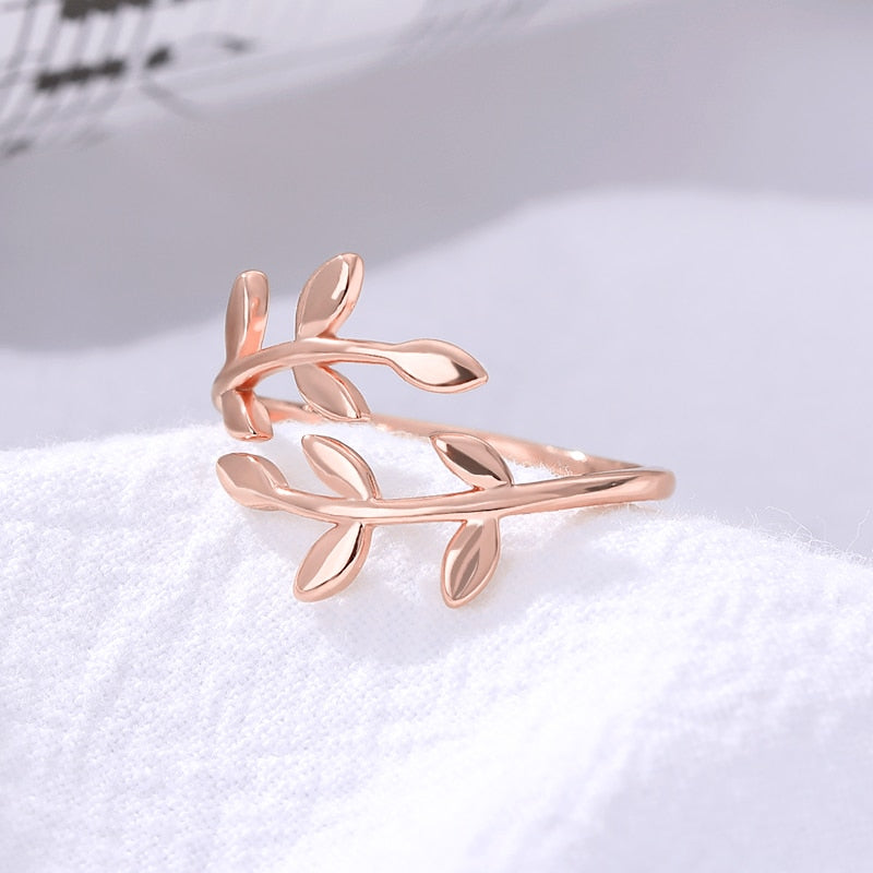 Rose Gold Olive-Tree-Branch-Leaves Ring