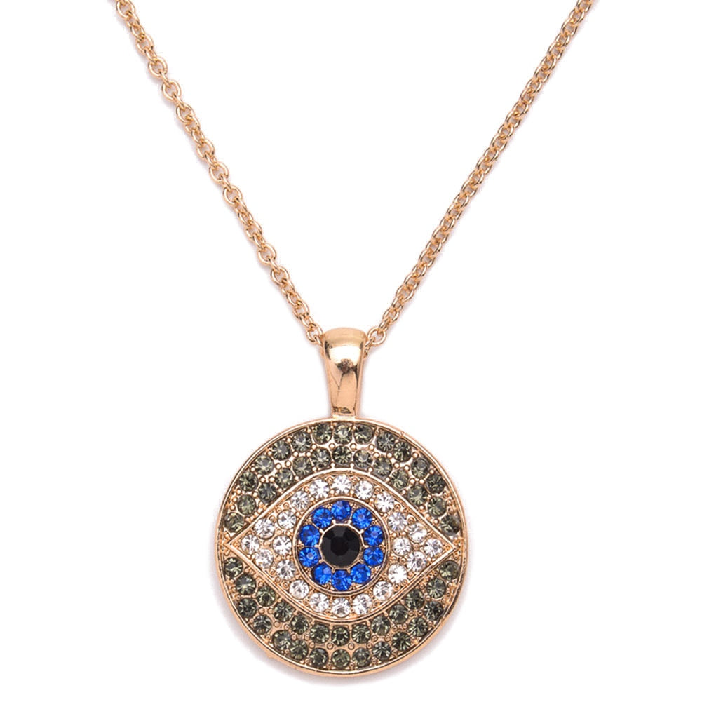 Vintage Rhinestone Evil Eye Pendants Necklaces