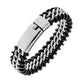 Black Leather Stainless Steel Bracelet - Gold and Silver