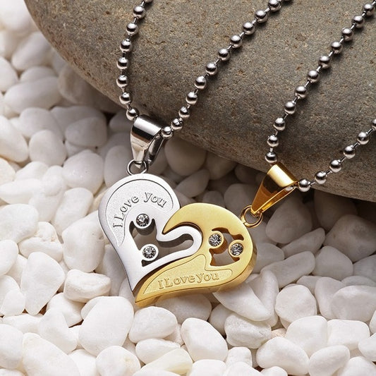 Stainless Steel Black Heart Love Necklace Pendant for Couples